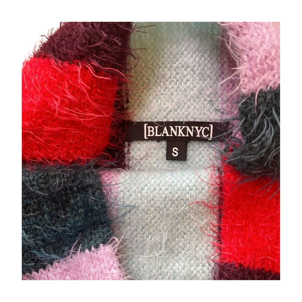 Blank NYC The Mad Hatter Multi Striped Fuzzy Mock Neck Sweater Top - Picture 3 of 8